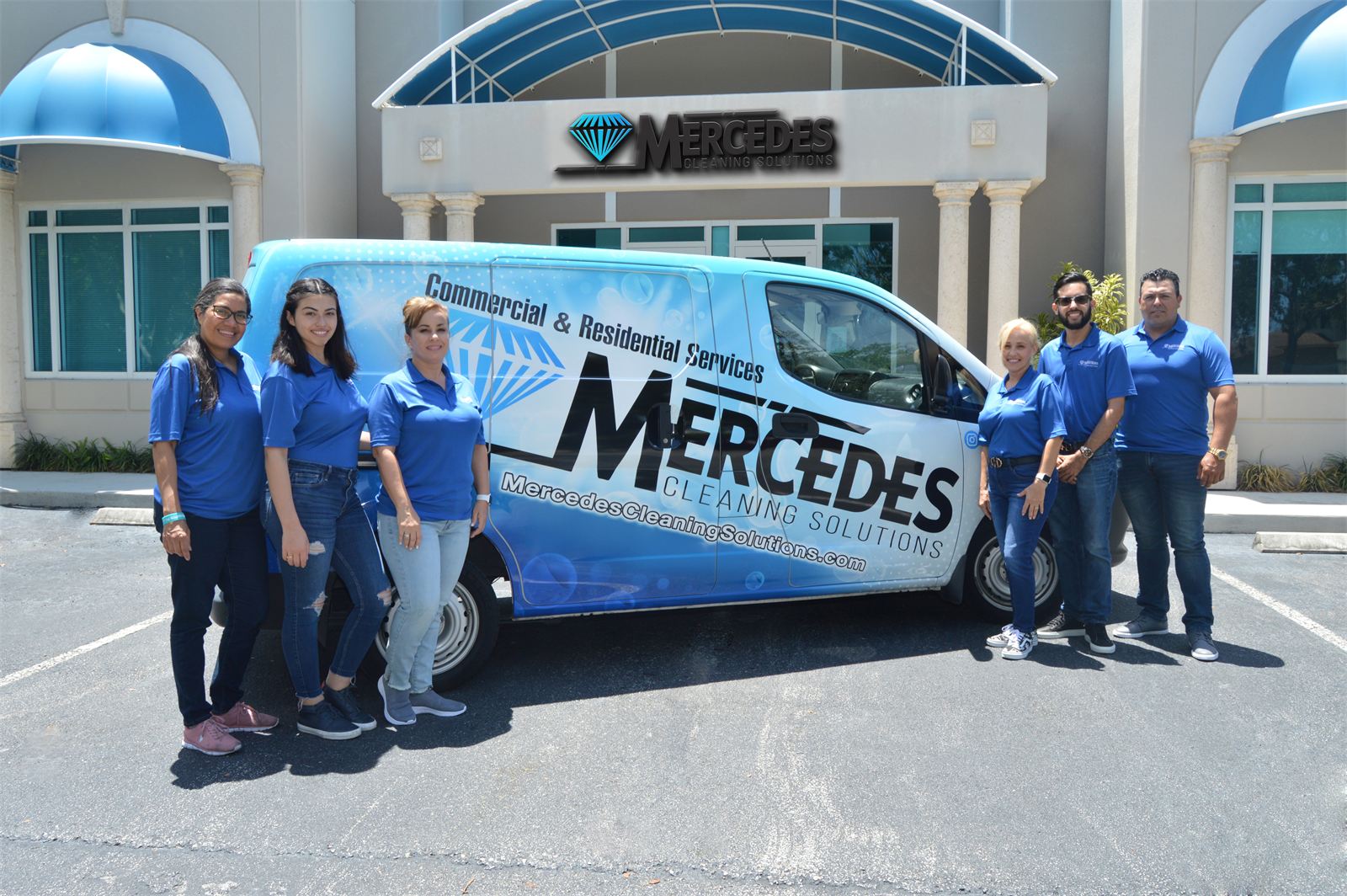 Mercedes Cleaning Solutions team in front of the company van, South Florida